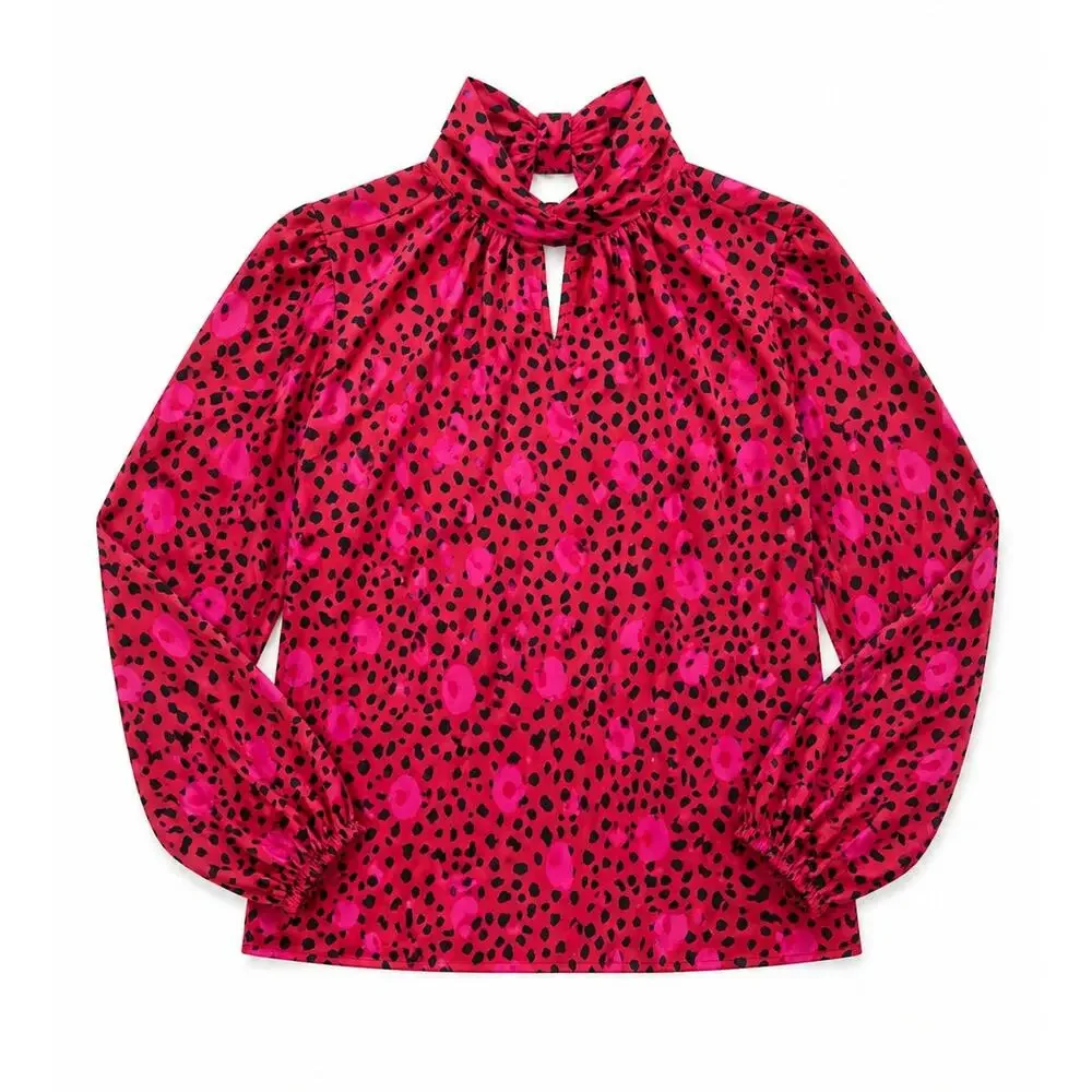 Nine West Red Leopard Print Georgette Blouse - Picture 2 of 2